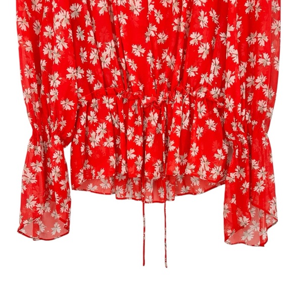 Derek Lam 10 Crosby Red Floral Tie Waist Long Sleeve Blouse size IT 44 US 6 - Picture 5 of 13
